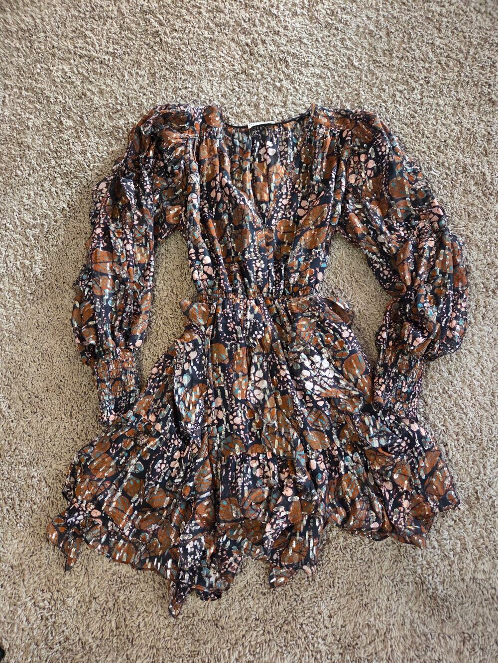Ulla Johnson natalia fil coupe silk blend mini dress ruffled long sleeve vneck 2